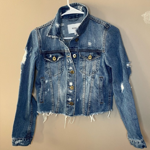 pistola Jackets & Blazers - Pistola Light Blue Denim Distressed Cropped Jacket Size XS